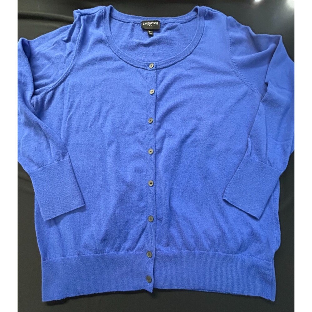 Lane Bryant Royal Blue Cardigan Button Down Sweater Knit Crew Neck Plus Size